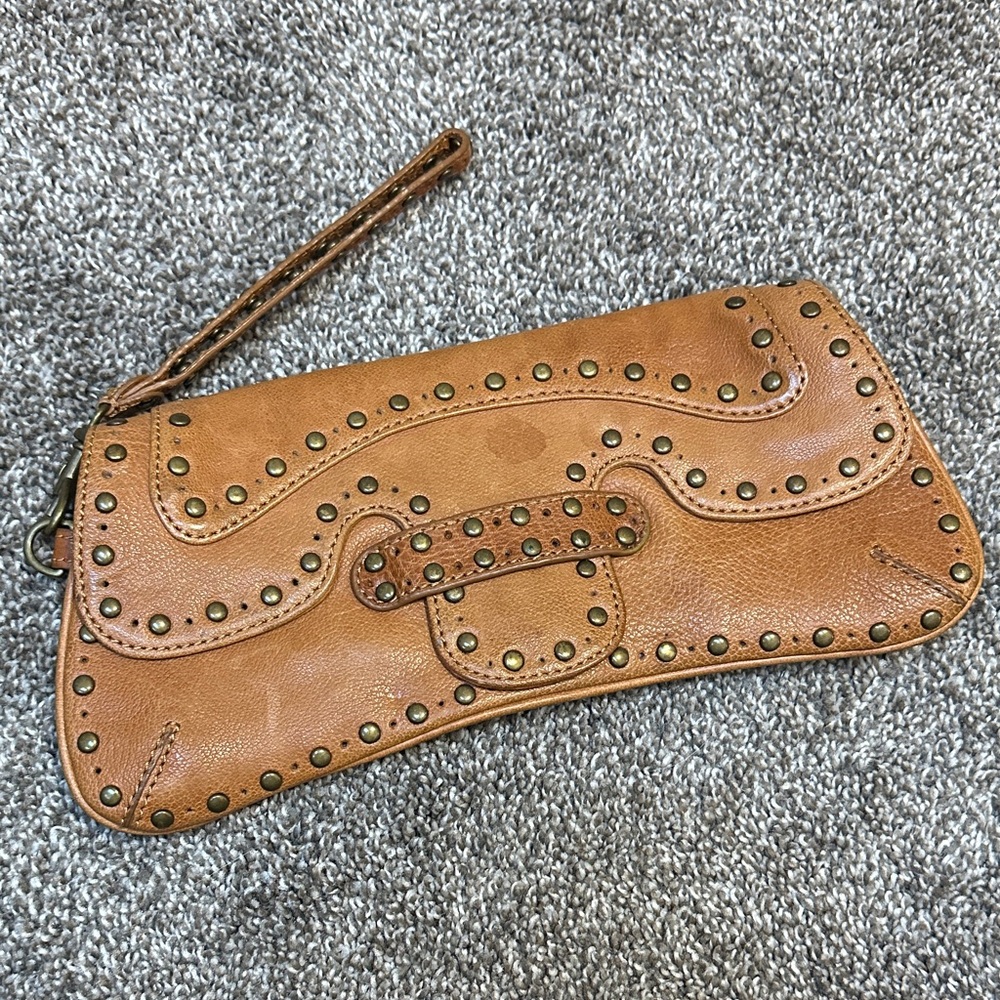 Kooba Tan Leather Studded Leather Clutch Wristlet